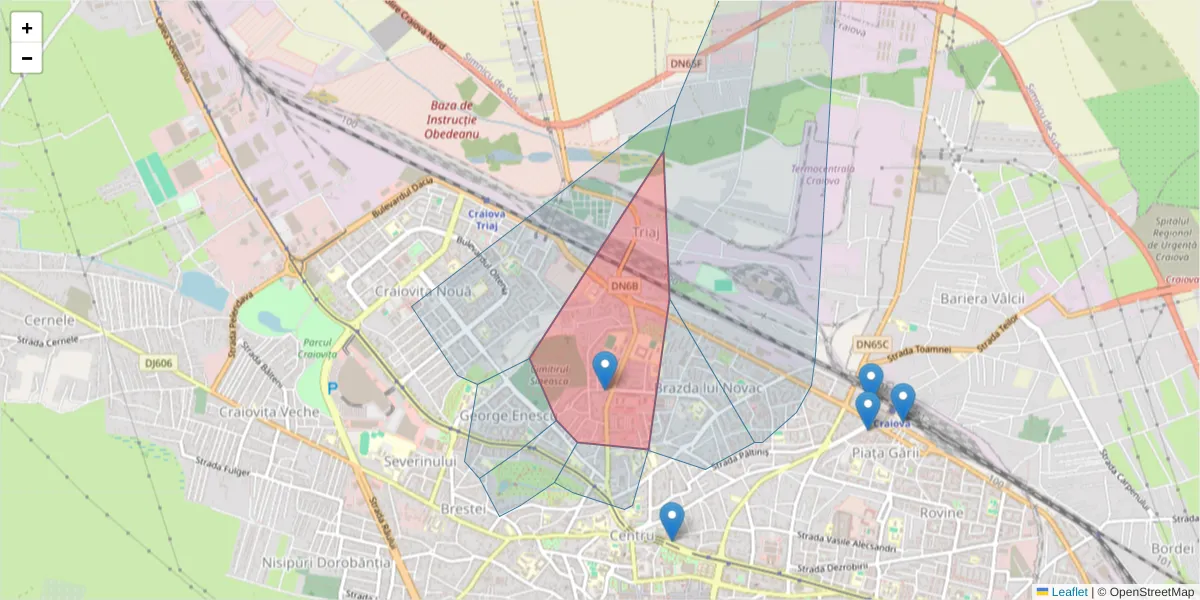 Hartă a codului poștal  și a codurilor poștale învecinate