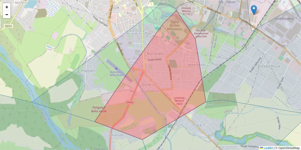 Hartă a codului poștal  și a codurilor poștale învecinate