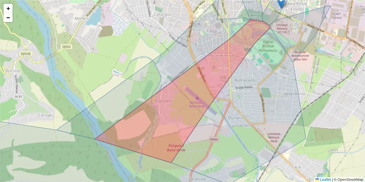 Hartă a codului poștal  și a codurilor poștale învecinate