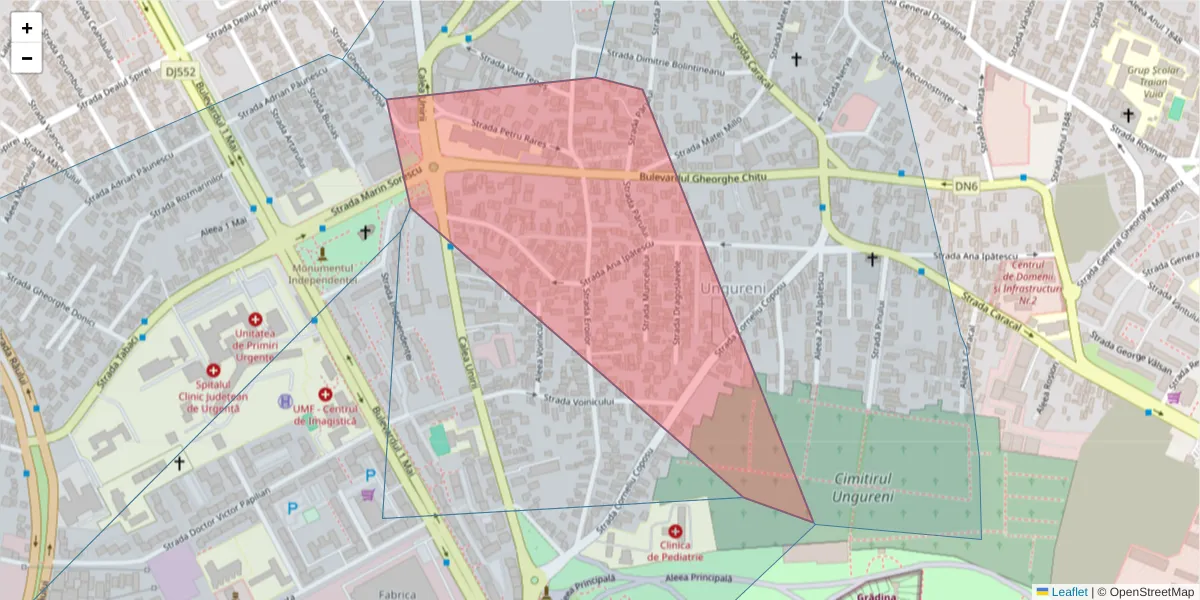 Hartă a codului poștal  și a codurilor poștale învecinate