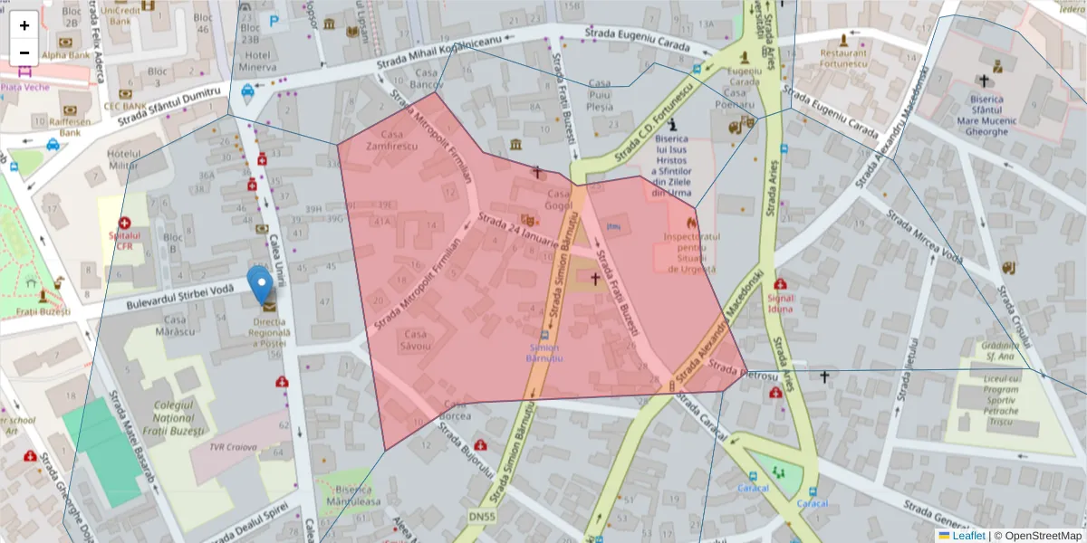 Hartă a codului poștal  și a codurilor poștale învecinate