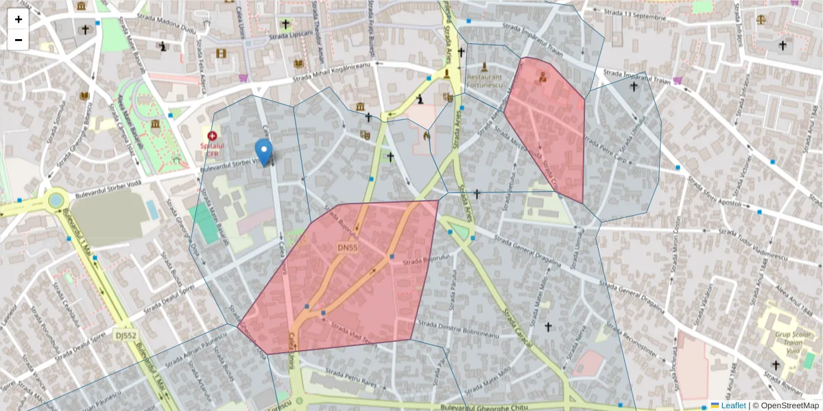 Hartă a codului poștal  și a codurilor poștale învecinate