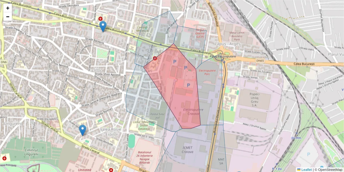 Hartă a codului poștal  și a codurilor poștale învecinate