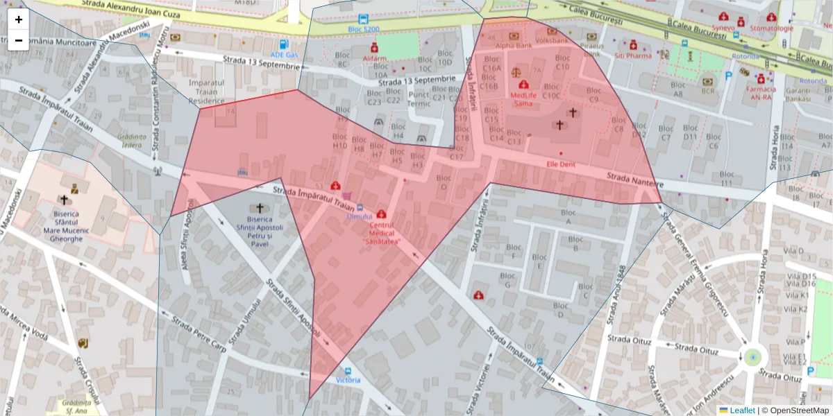 Hartă a codului poștal  și a codurilor poștale învecinate