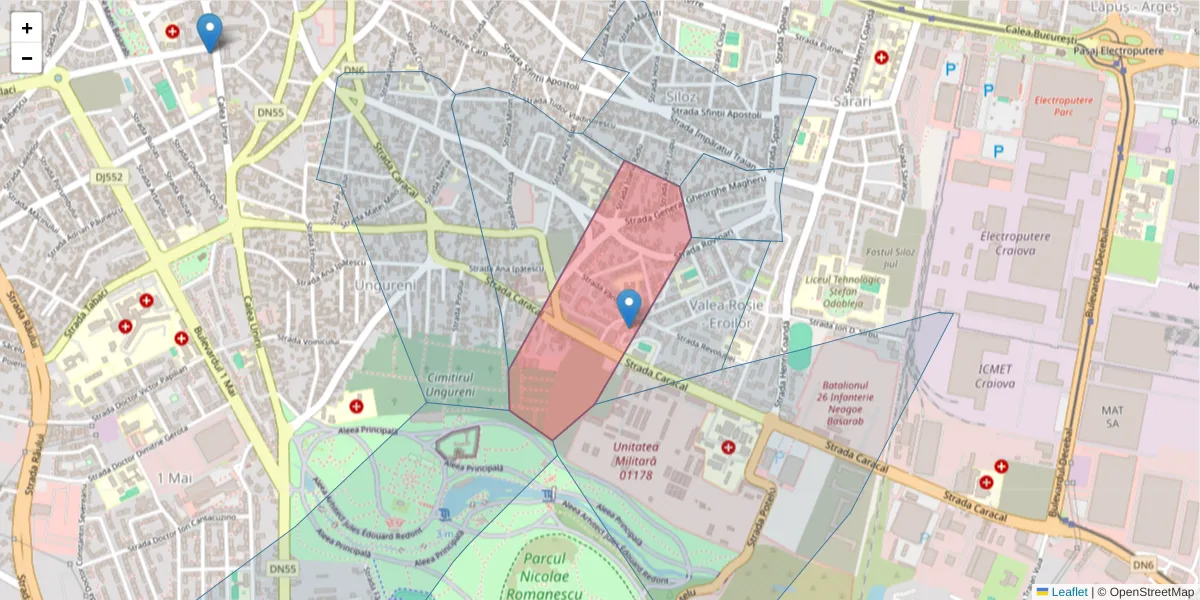 Hartă a codului poștal  și a codurilor poștale învecinate