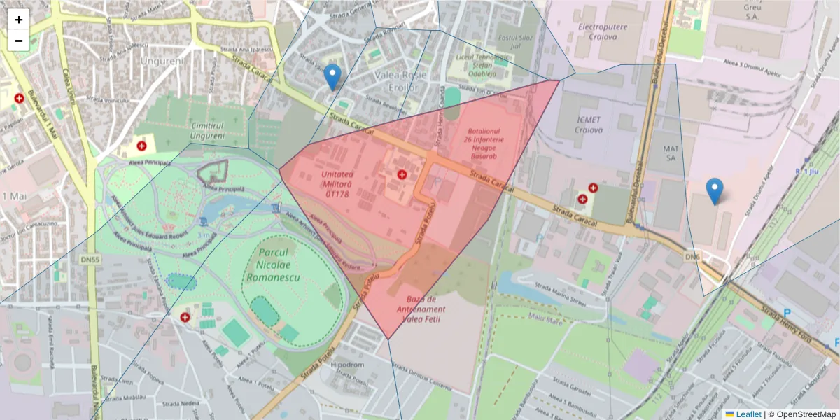 Hartă a codului poștal  și a codurilor poștale învecinate