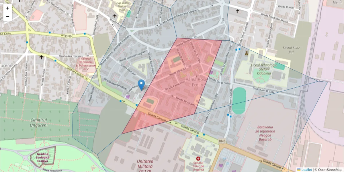 Hartă a codului poștal  și a codurilor poștale învecinate