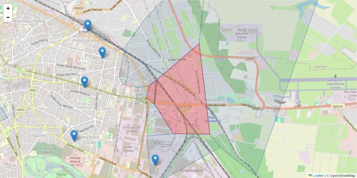 Hartă a codului poștal  și a codurilor poștale învecinate