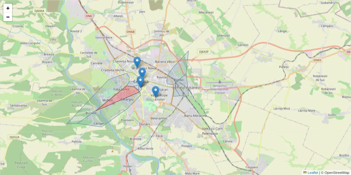 Hartă a codului poștal  și a codurilor poștale învecinate