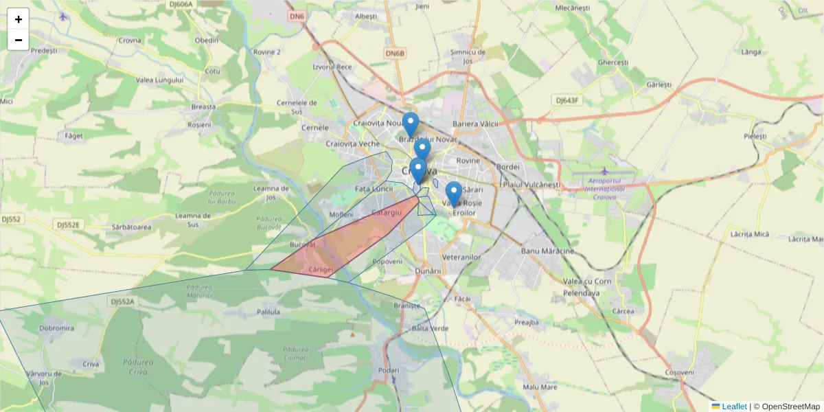 Hartă a codului poștal  și a codurilor poștale învecinate