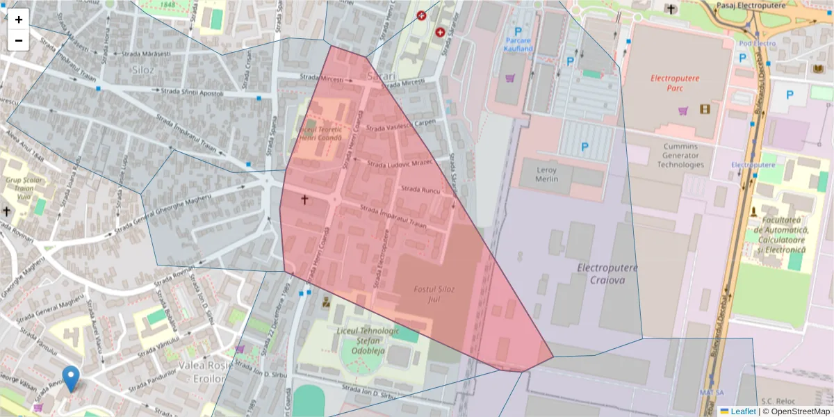 Hartă a codului poștal  și a codurilor poștale învecinate