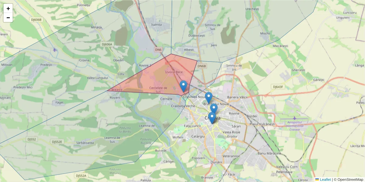 Hartă a codului poștal  și a codurilor poștale învecinate