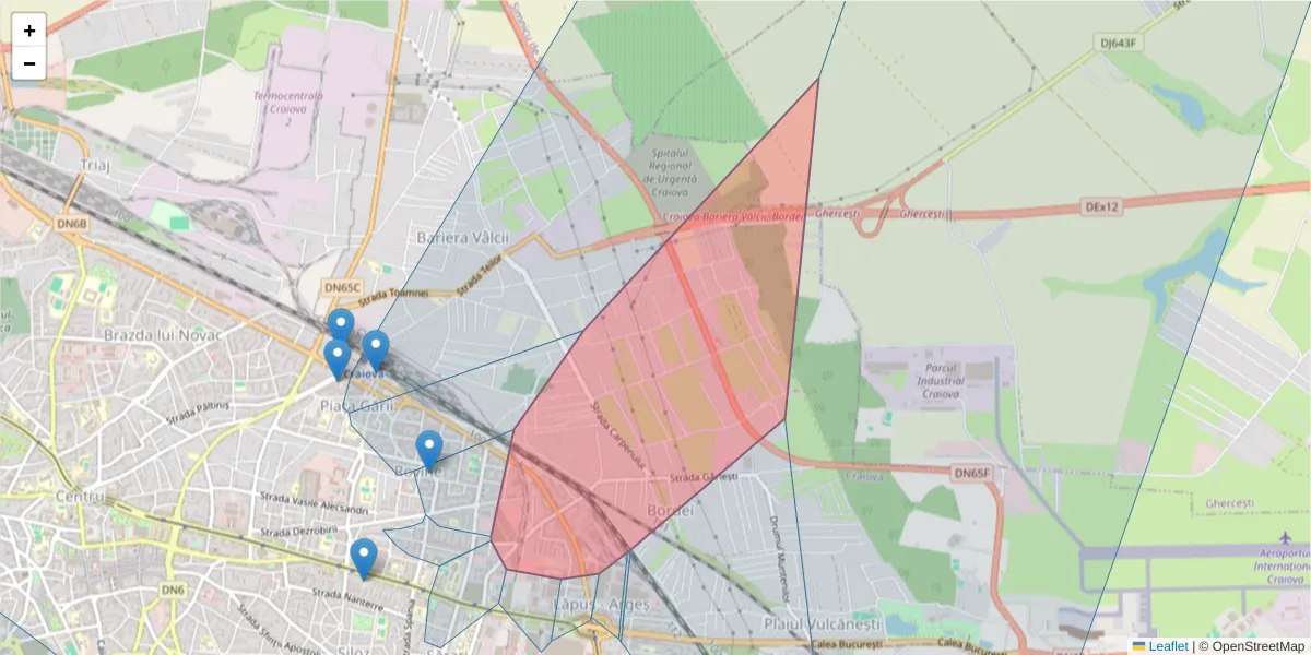 Hartă a codului poștal  și a codurilor poștale învecinate