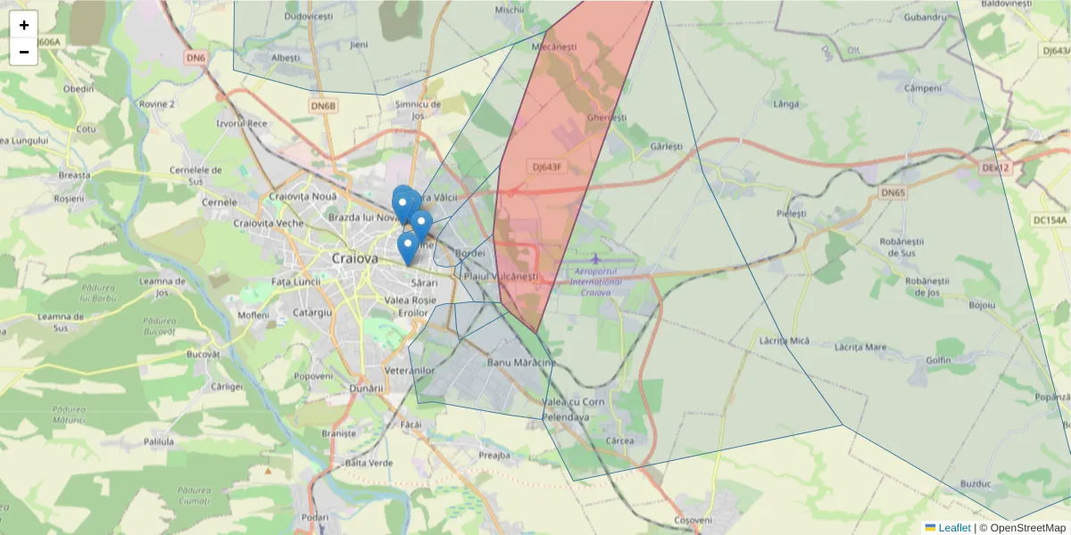 Hartă a codului poștal  și a codurilor poștale învecinate