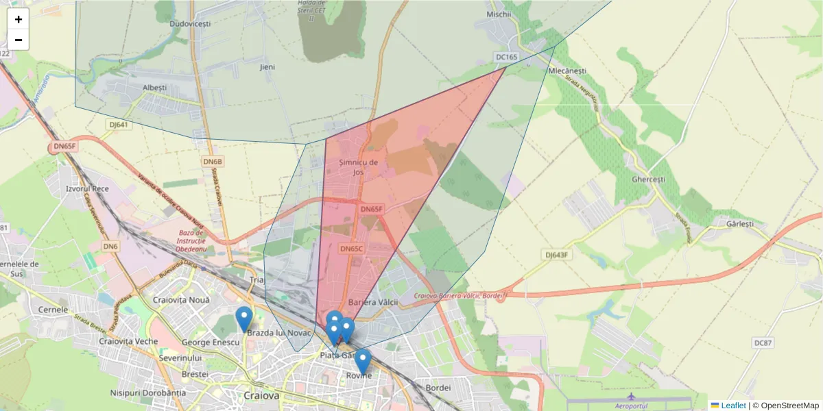 Hartă a codului poștal  și a codurilor poștale învecinate