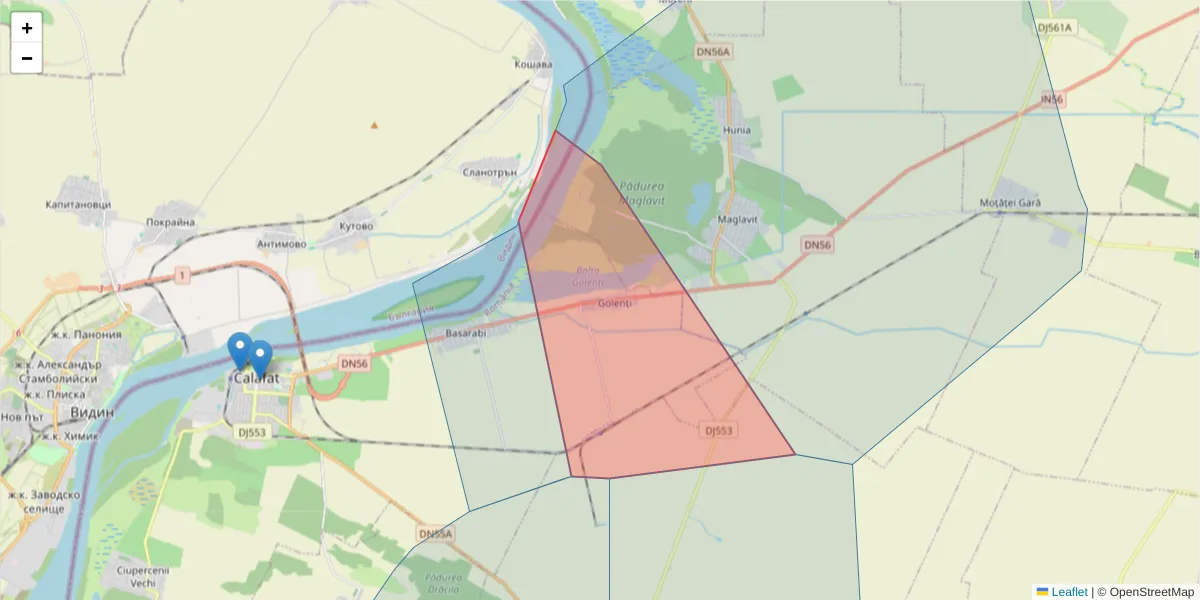 Hartă a codului poștal  și a codurilor poștale învecinate
