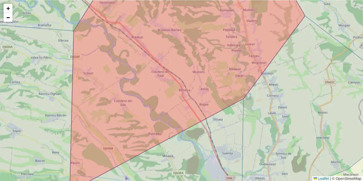 Hartă a codului poștal  și a codurilor poștale învecinate