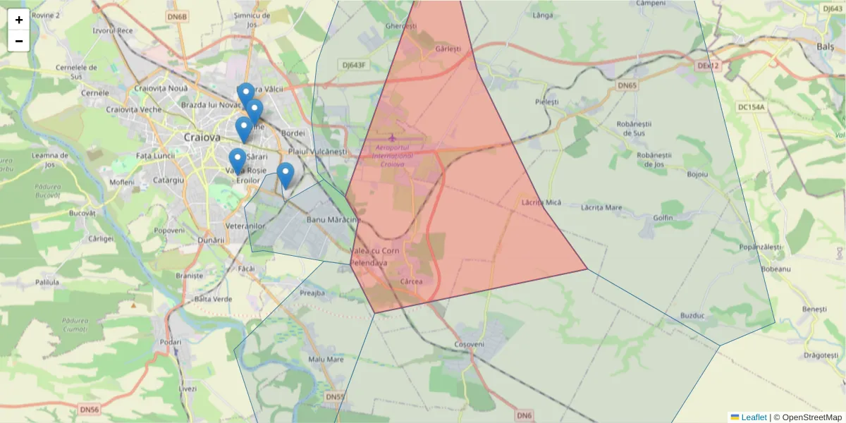 Hartă a codului poștal  și a codurilor poștale învecinate