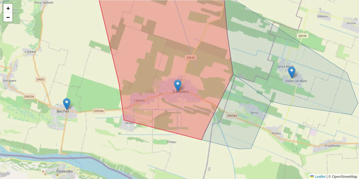 Hartă a codului poștal  și a codurilor poștale învecinate