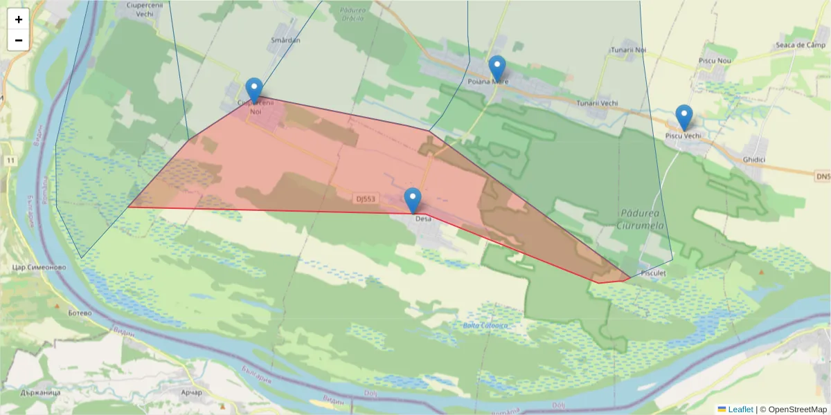 Hartă a codului poștal  și a codurilor poștale învecinate