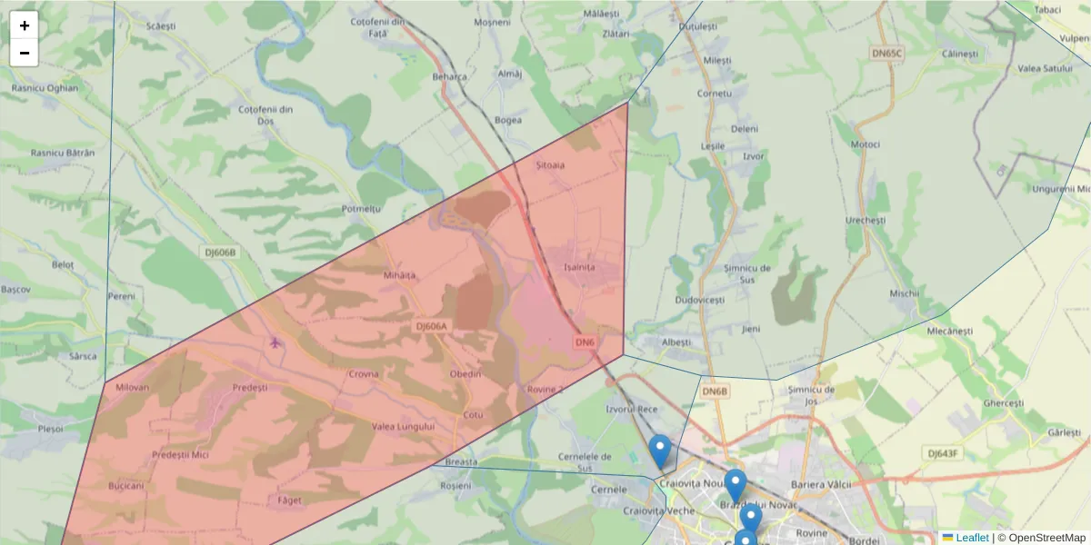 Hartă a codului poștal  și a codurilor poștale învecinate