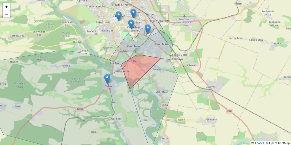 Hartă a codului poștal  și a codurilor poștale învecinate