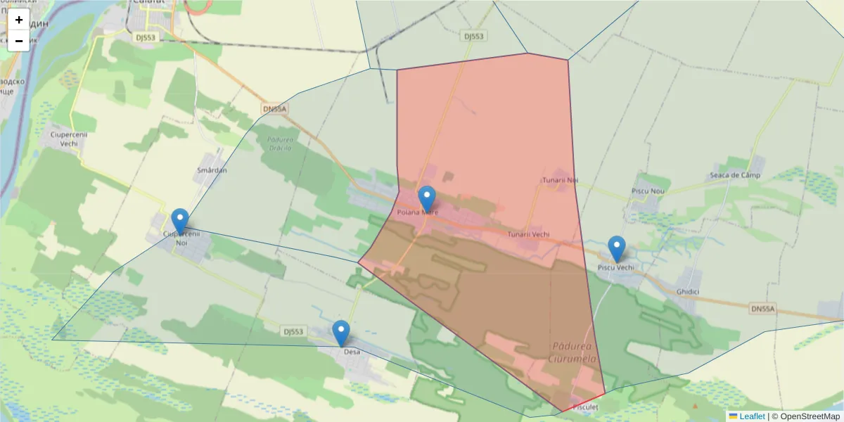 Hartă a codului poștal  și a codurilor poștale învecinate
