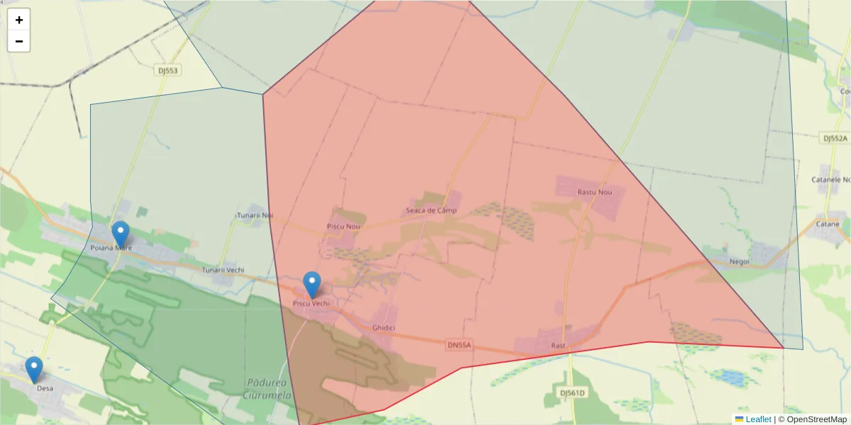 Hartă a codului poștal  și a codurilor poștale învecinate
