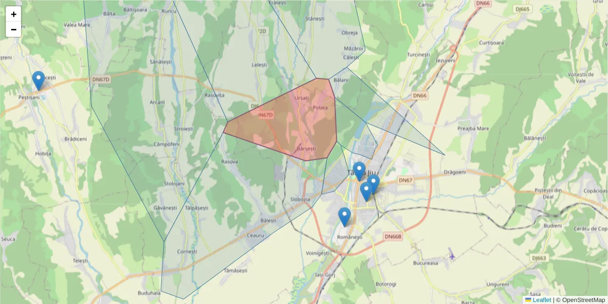 Hartă a codului poștal  și a codurilor poștale învecinate