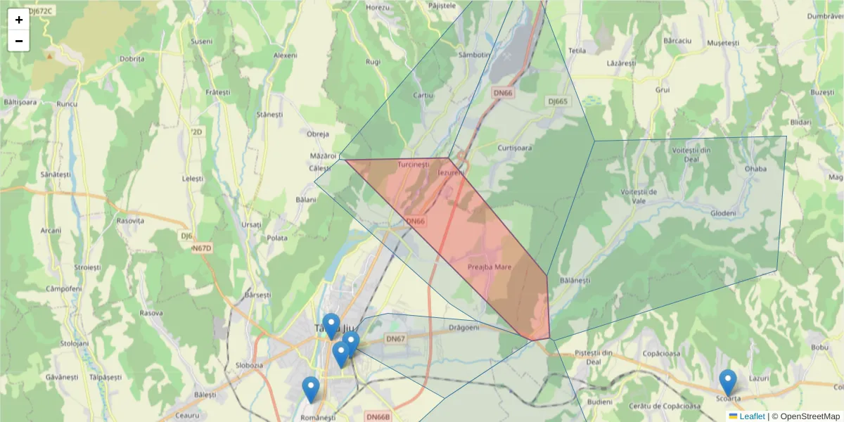 Hartă a codului poștal  și a codurilor poștale învecinate