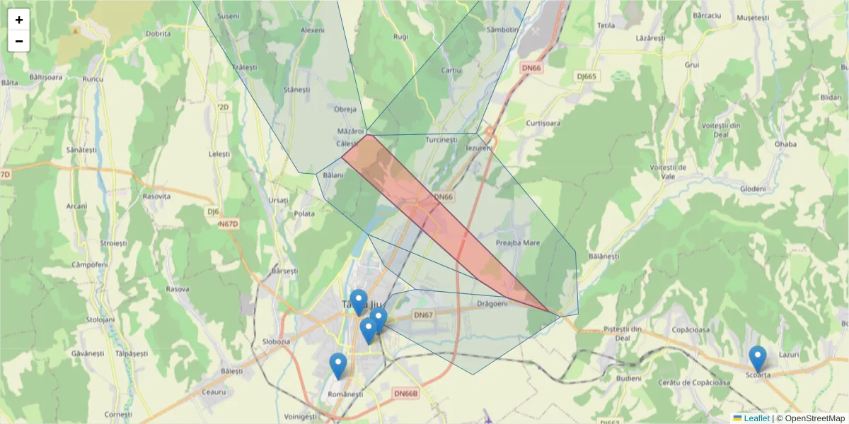 Hartă a codului poștal  și a codurilor poștale învecinate