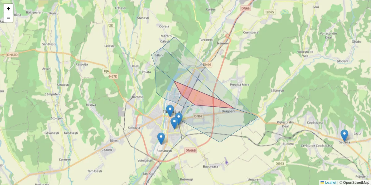 Hartă a codului poștal  și a codurilor poștale învecinate