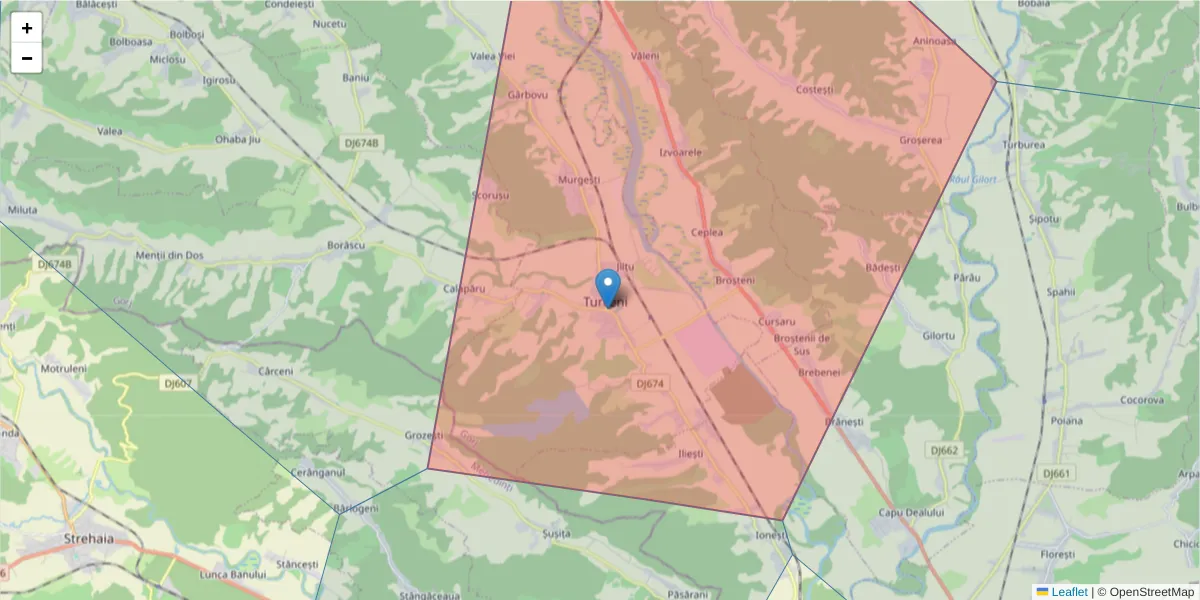 Hartă a codului poștal  și a codurilor poștale învecinate