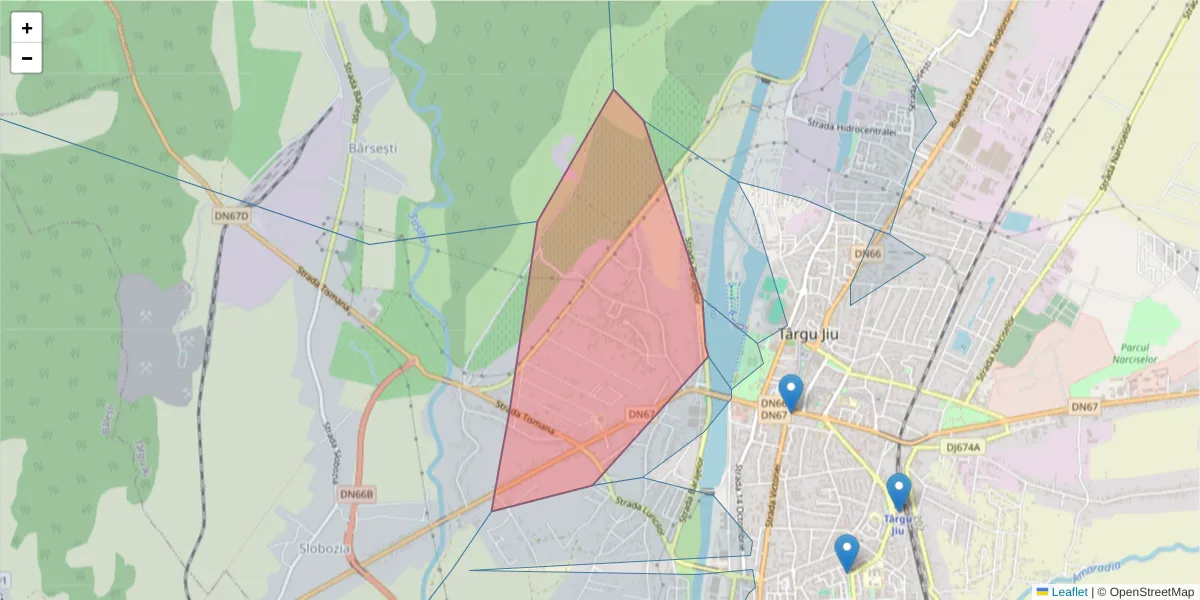 Hartă a codului poștal  și a codurilor poștale învecinate
