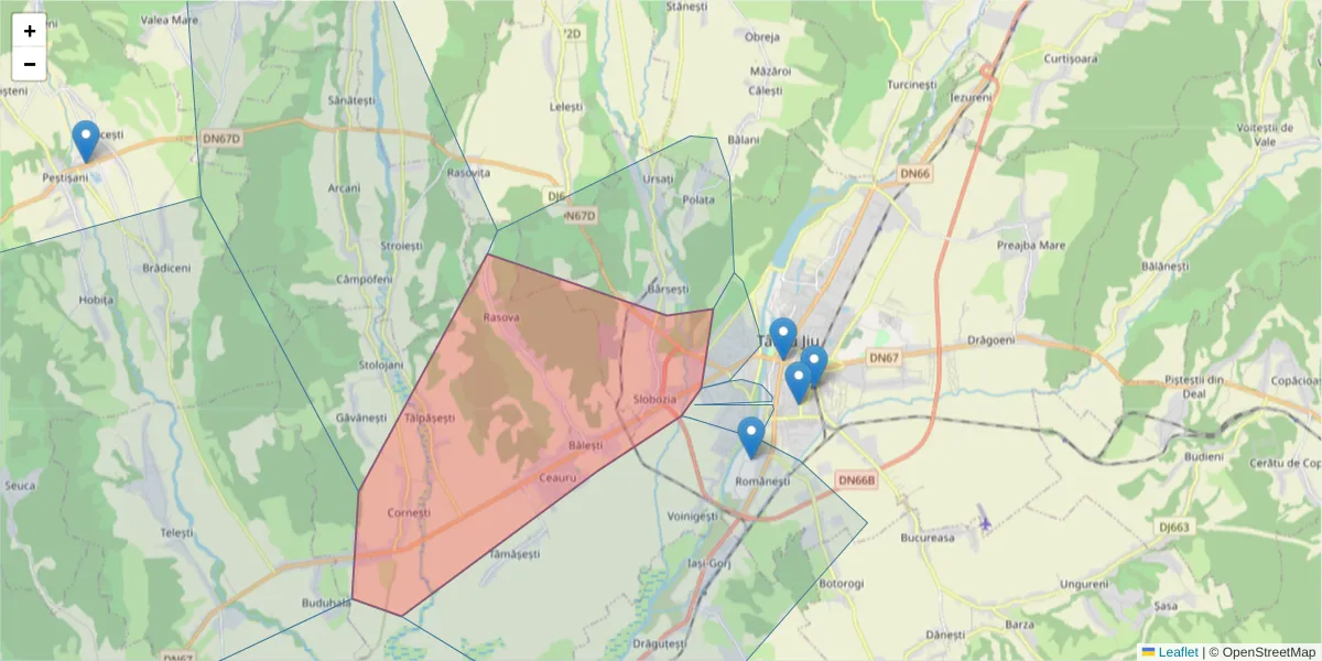Hartă a codului poștal  și a codurilor poștale învecinate