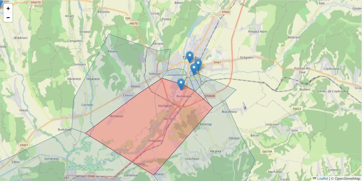 Hartă a codului poștal  și a codurilor poștale învecinate