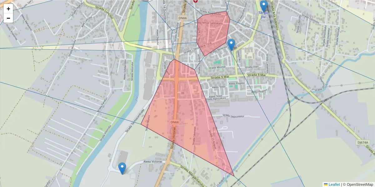 Hartă a codului poștal  și a codurilor poștale învecinate