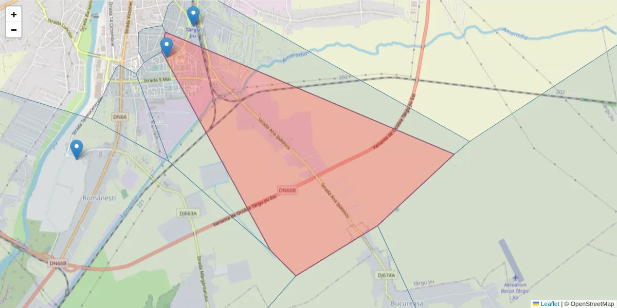 Hartă a codului poștal  și a codurilor poștale învecinate