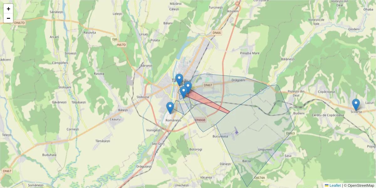 Hartă a codului poștal  și a codurilor poștale învecinate