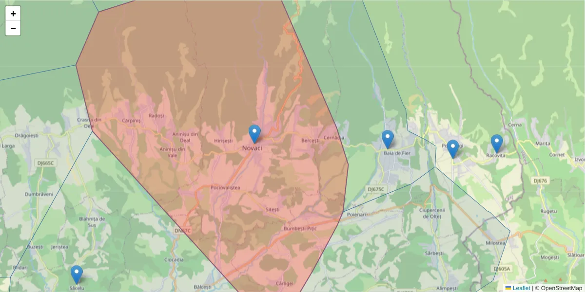 Hartă a codului poștal  și a codurilor poștale învecinate