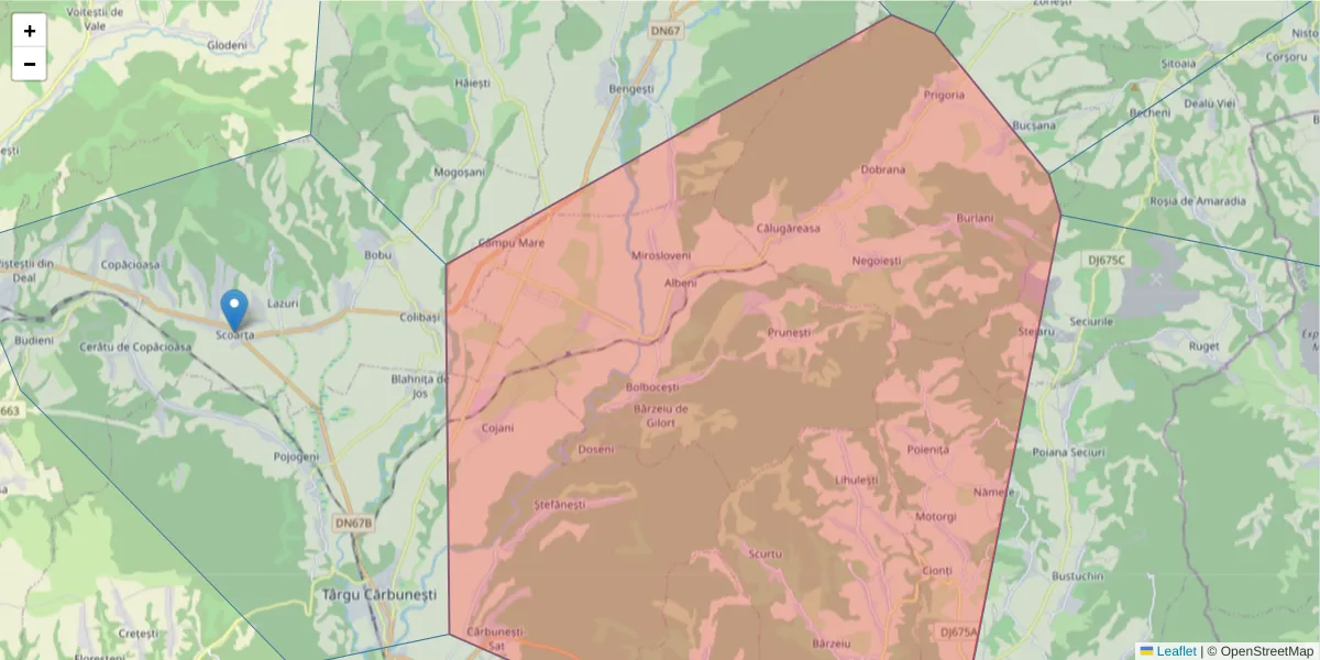 Hartă a codului poștal  și a codurilor poștale învecinate
