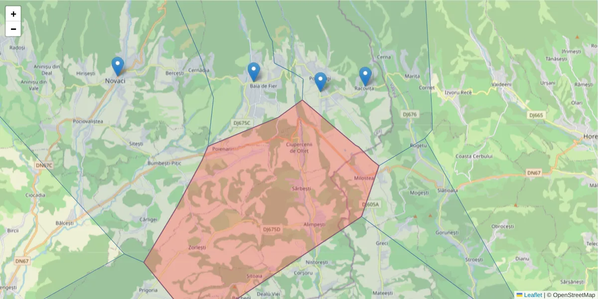 Hartă a codului poștal  și a codurilor poștale învecinate