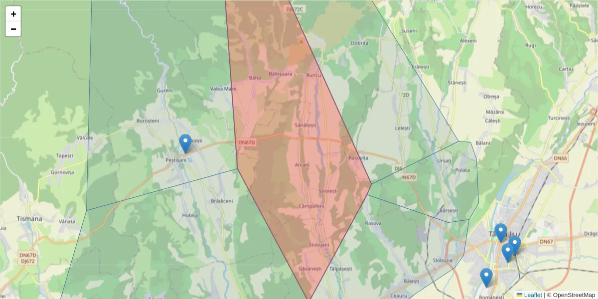 Hartă a codului poștal  și a codurilor poștale învecinate