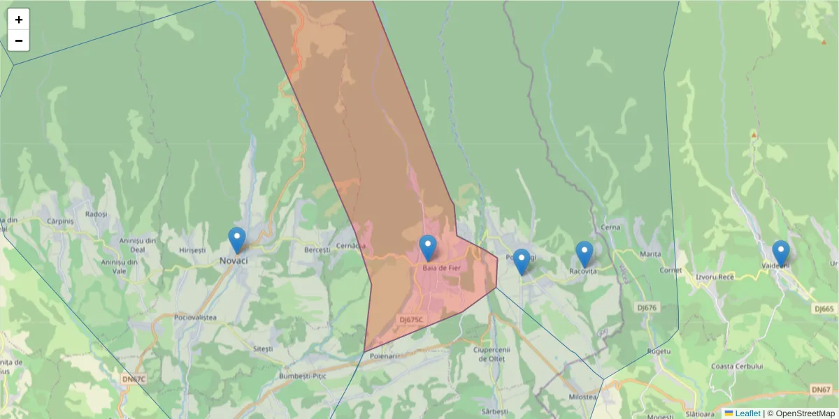 Hartă a codului poștal  și a codurilor poștale învecinate