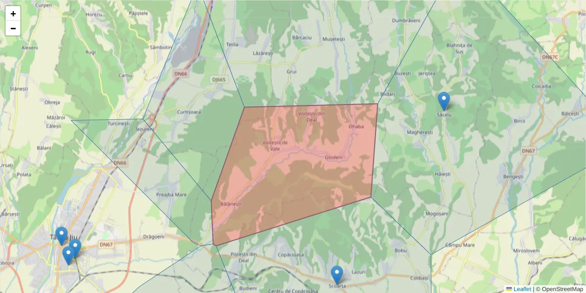 Hartă a codului poștal  și a codurilor poștale învecinate