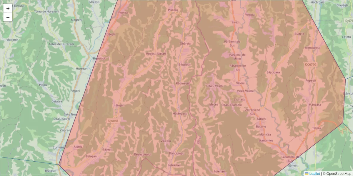 Hartă a codului poștal  și a codurilor poștale învecinate
