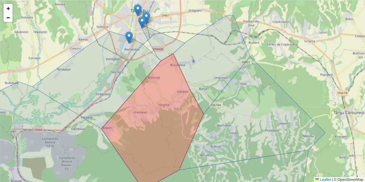 Hartă a codului poștal  și a codurilor poștale învecinate