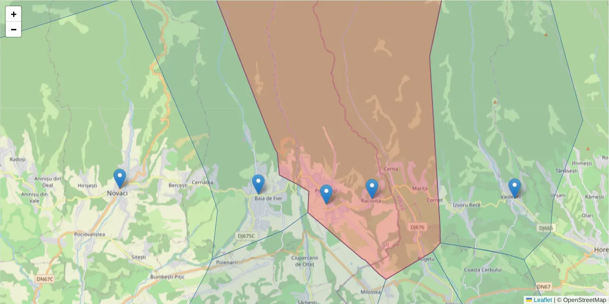 Hartă a codului poștal  și a codurilor poștale învecinate