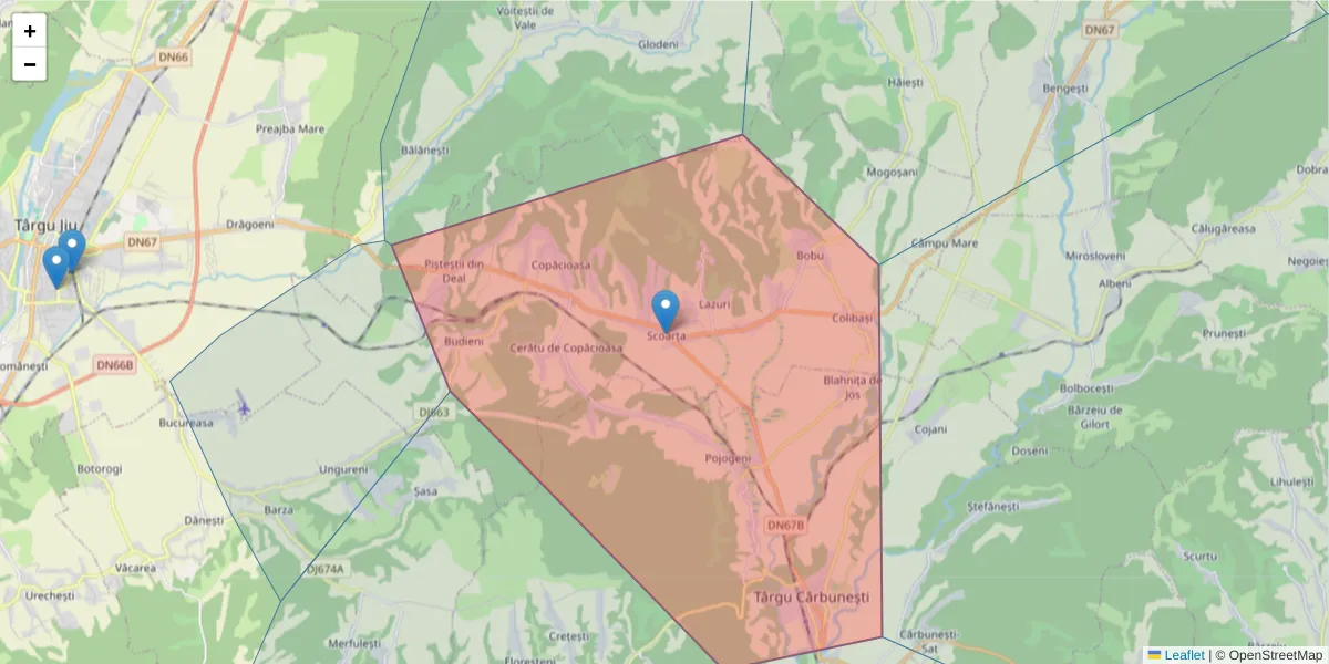 Hartă a codului poștal  și a codurilor poștale învecinate