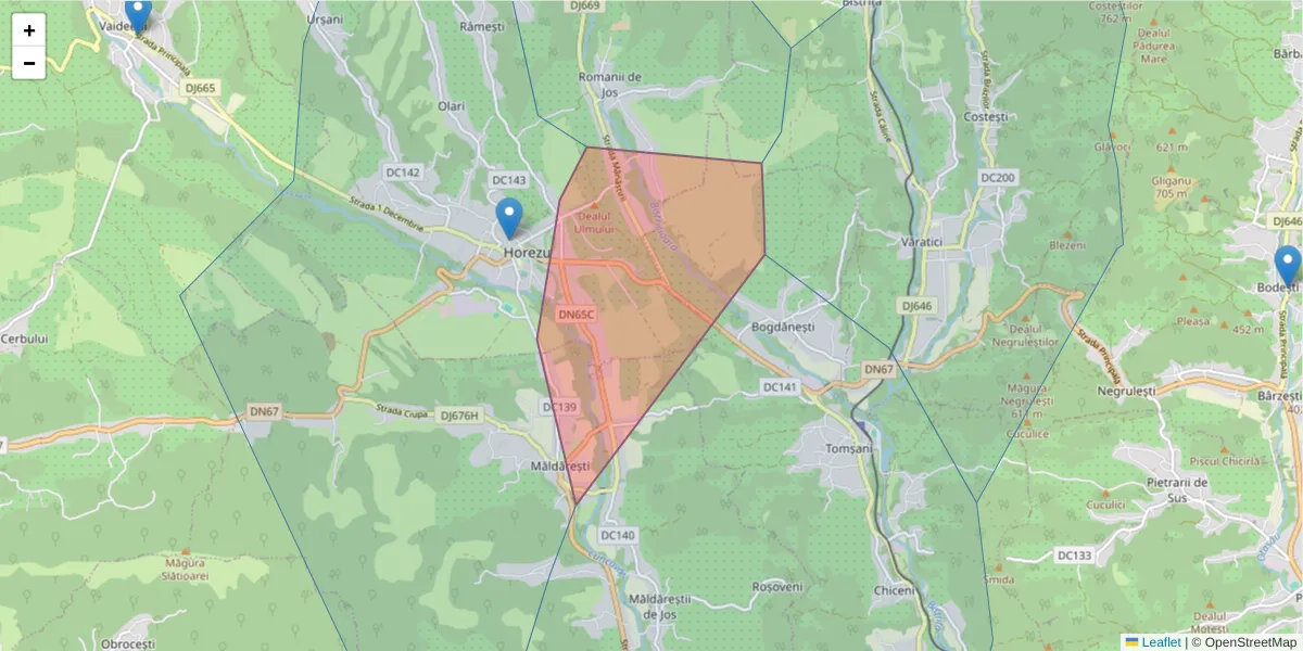 Hartă a codului poștal  și a codurilor poștale învecinate